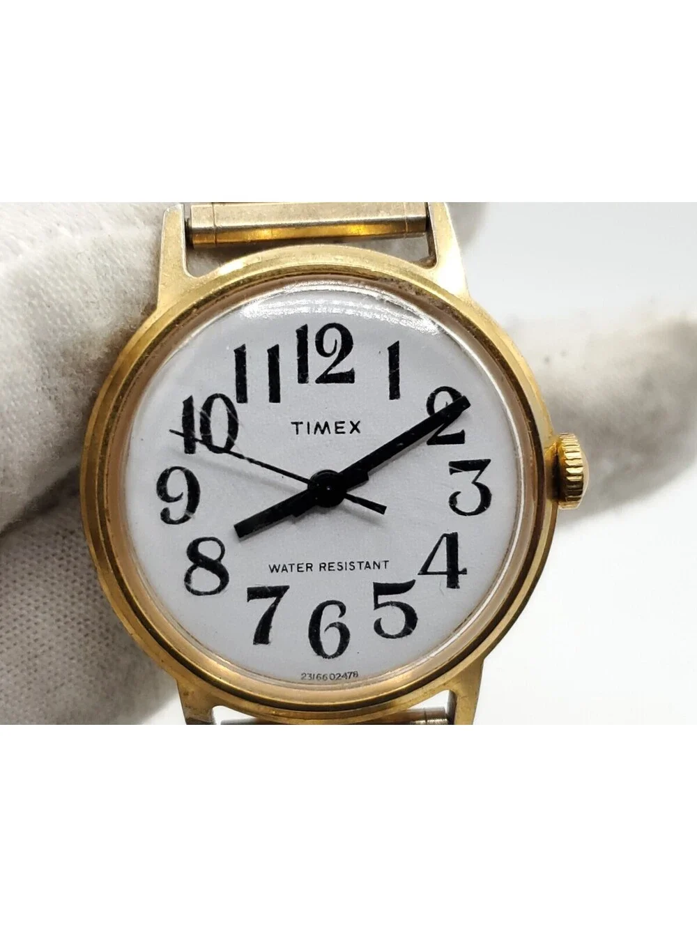 Vintage Timex Marlin Big Reader Mechanical  30mm Watch Running Gold Tone